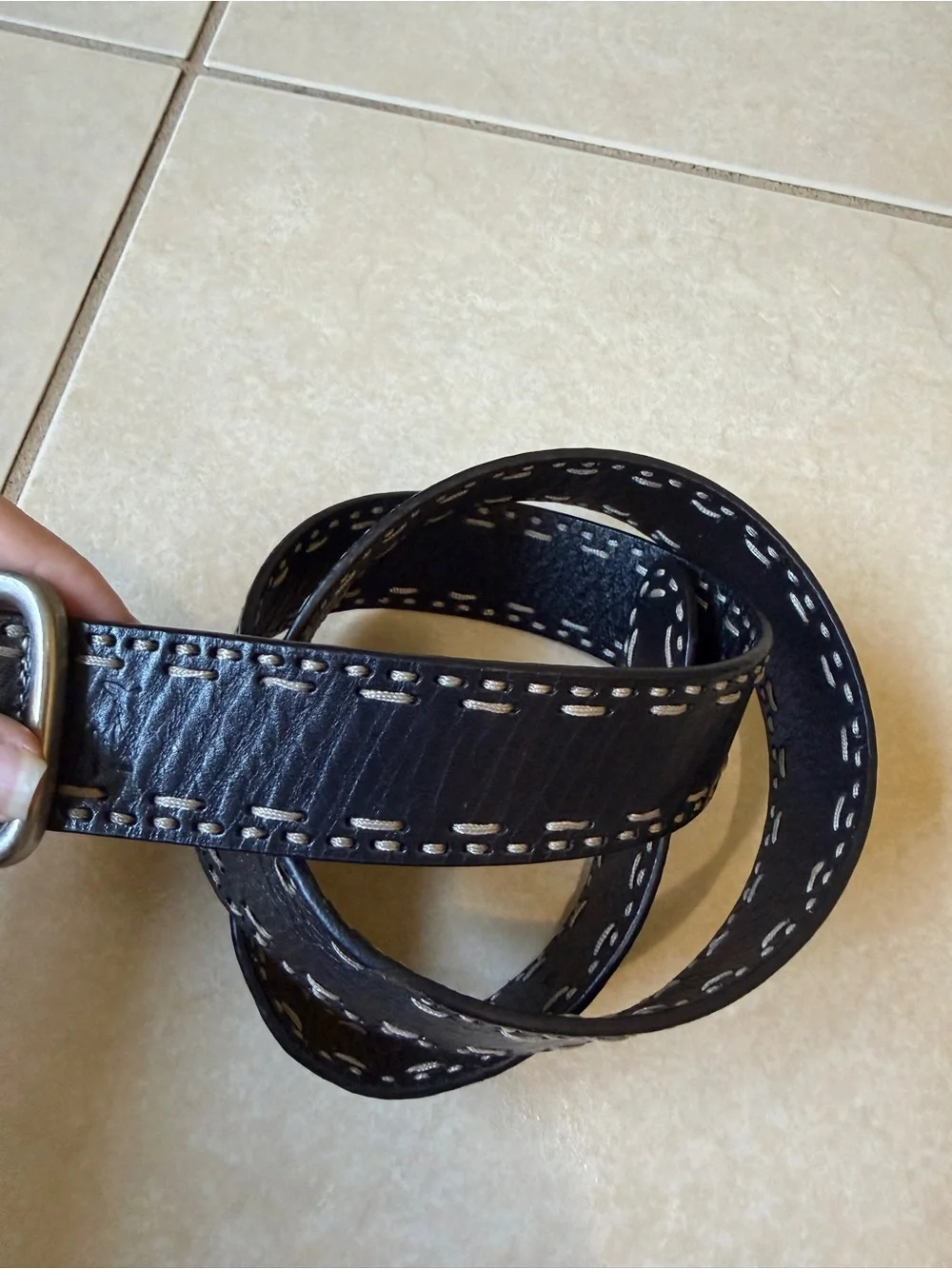 Fossil Brand Stitch Genuine Leather Men’s  Belt  Black Size Large